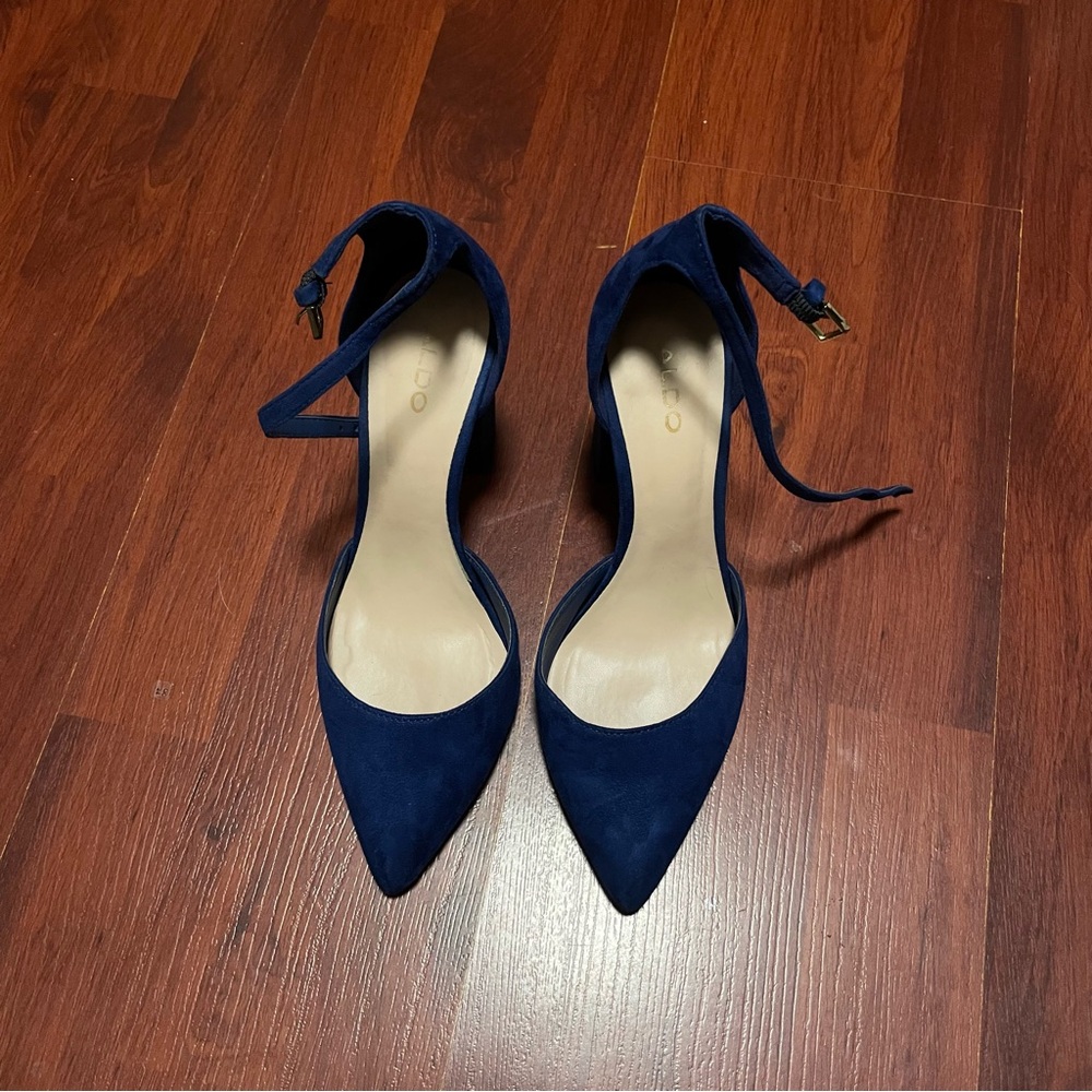 Elegant Blue Suede Women's Heels